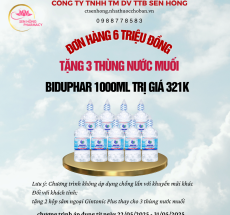 CHƯƠNG TRÌNH THÁNG 5: ĐƠN HÀNG 6 TRIỆU ĐỒNG TẶNG 3 THÙNG NƯỚC MUỐI BIDUPHAR 1000ML