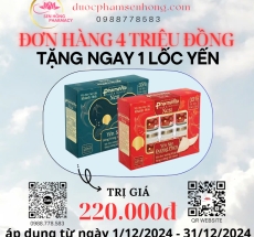 Chương trình tháng 12: Đơn hàng 4 triệu đồng tặng ngay 1 lốc Yến trị giá 220,000đ