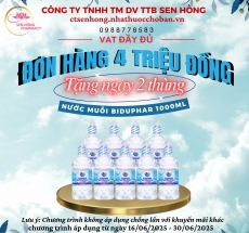 CHƯƠNG TRÌNH THÁNG 6: ĐƠN HÀNG 4 TRIỆU ĐỒNG TẶNG 2 THÙNG NƯỚC MUỐI BIDUPHAR 1000ML
